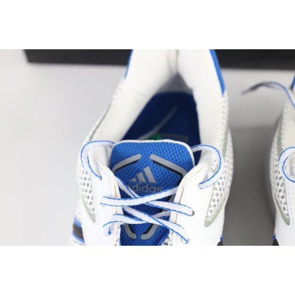 NOS Vintage Adidas Rotterdam Q.S Gym Jogging Running Shoes White Blue Mens 12